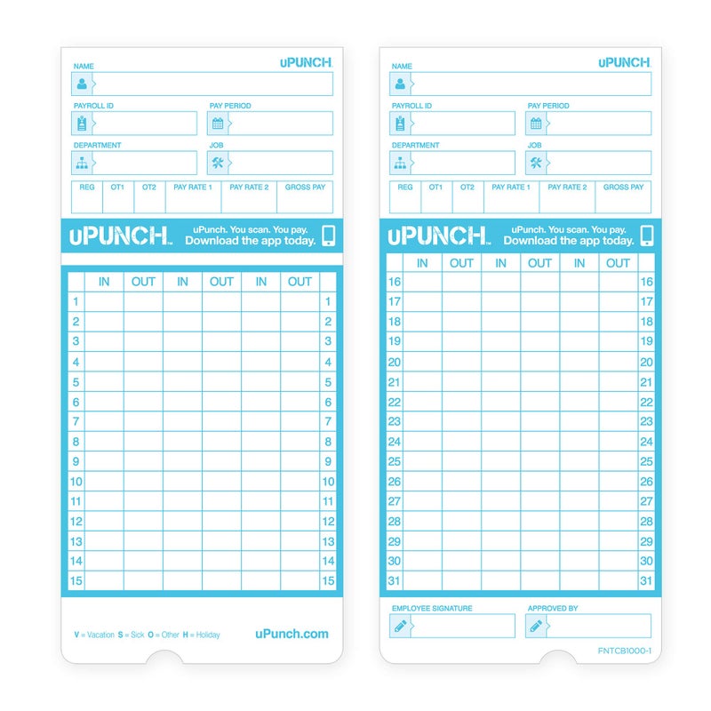 uPunch 100 Time Cards for FN1000 AutoAlign Time Clock - Image 2